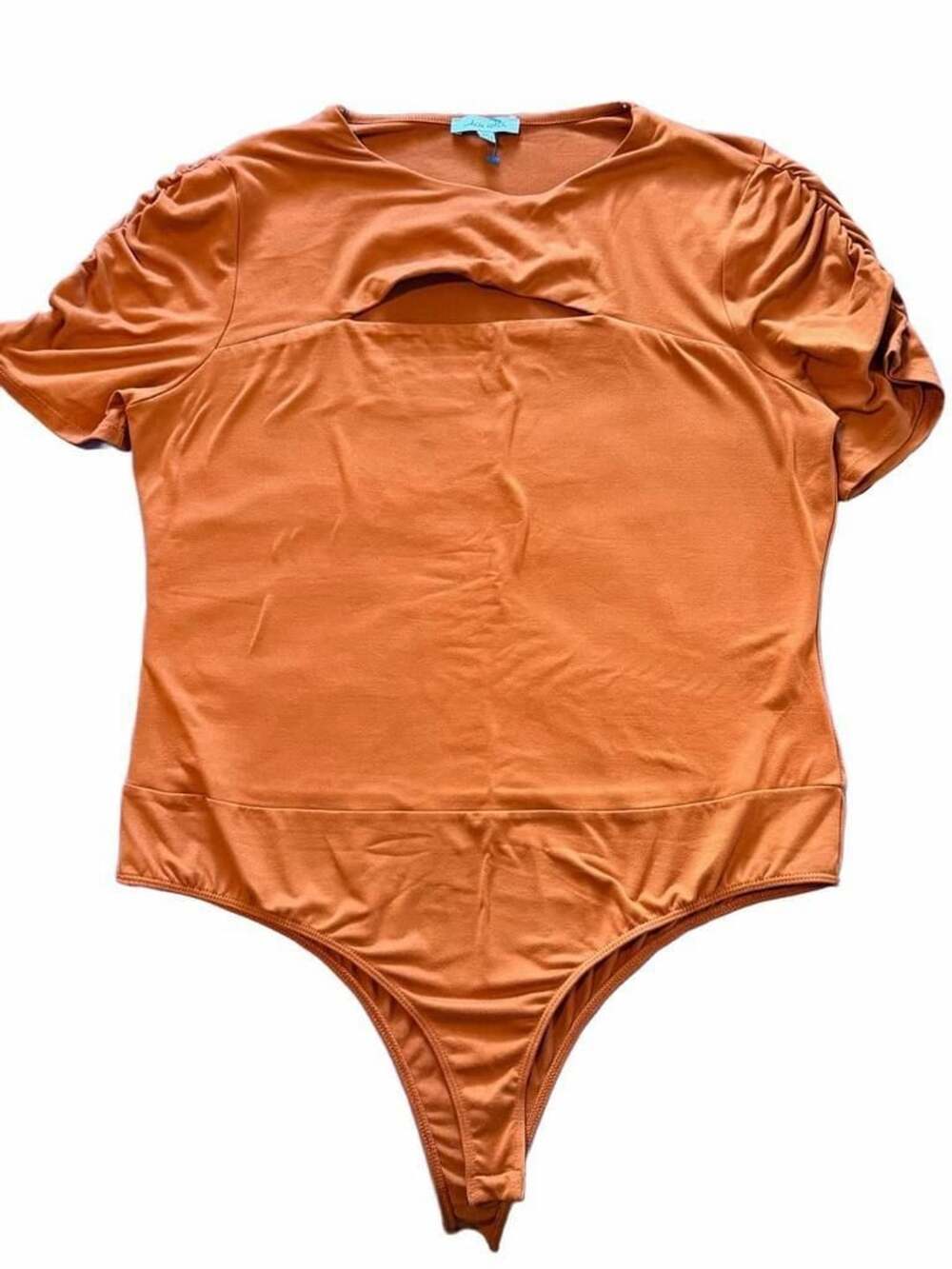 White Birch Orange Ruched Sleeve Cutout Bodysuit Size XL